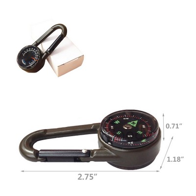 Zinc Alloy Carabiner Compass Thermometer