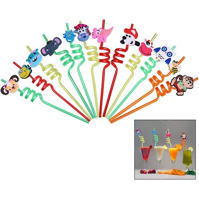 Reusable Animal-Shaped Spiral Drinking Straws