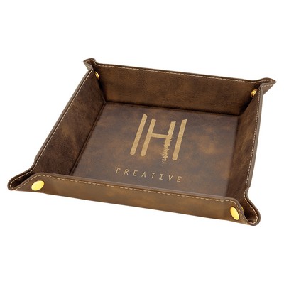 6" x 6" Snap Up Tray, Rustic Brown/Gold Laserable Leatherette