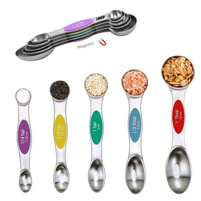 Stainless Steel Magnetic 5 in 1 Dual Measurement Measuring Spoons Set with Silicone Handle