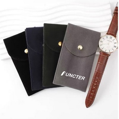 5.3" Velvet Jewelry Pouch with Snap Button Luxury Watches Pouch w/ Velvet Insert Pad