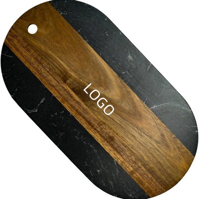 Black Oval Flat Marble Acacia Wood Splicing Style Cutting Board