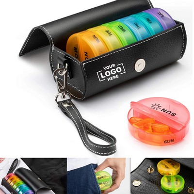 Premium PU Leather Weekly Pill Organizer: Neatly Organize Your Pills with Ease