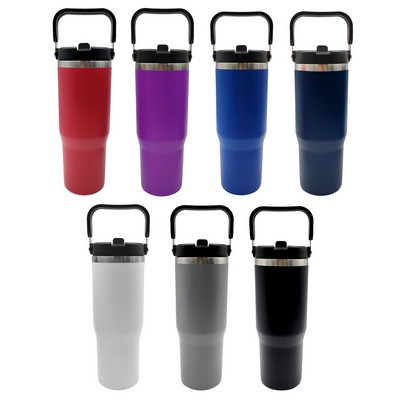 30 oz Stainless Steel Insulated Mug with Handle and Built-In Straw