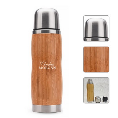 13 OZ Bamboo Stainless Steel Double Wall Water Bottle