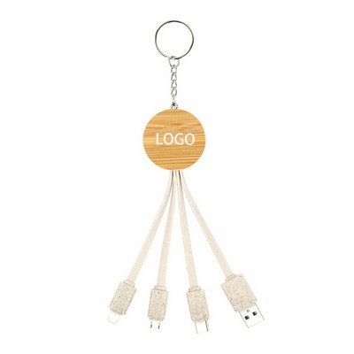 Round Bamboo 3 In 1 Charging Cable