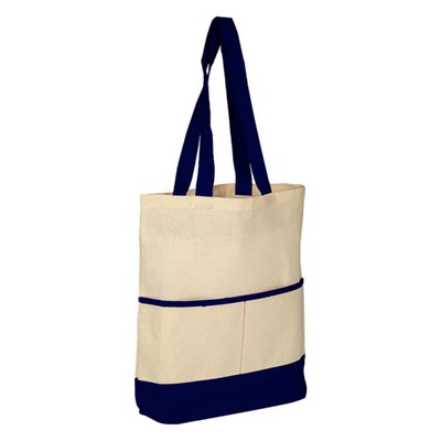 100% Cotton Canvas Sheeting Color Accent Tote Bag with Pocket USA Decorated