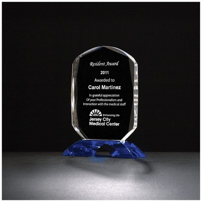 Diamond Clear Crystal Award w/Cobalt Blue Crystal Base