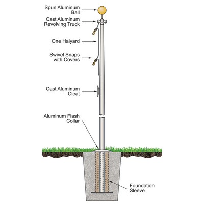 35' Commercial Series Outdoor External Halyard Flagpoles - Satin