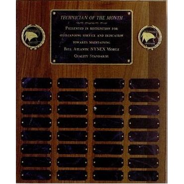 Simulated Walnut Perpetual Plaque w/ 32 Plates & Wreath Emblem