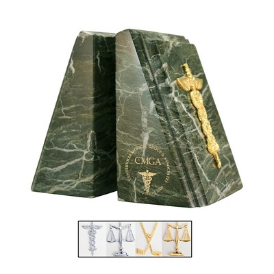 Jade Leaf Green Taper Marble Book Ends with Fancy Bevel