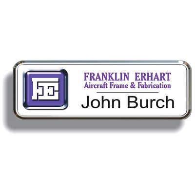 White PVC Inserts/Silver Framed PVC Badge (1"x 3")