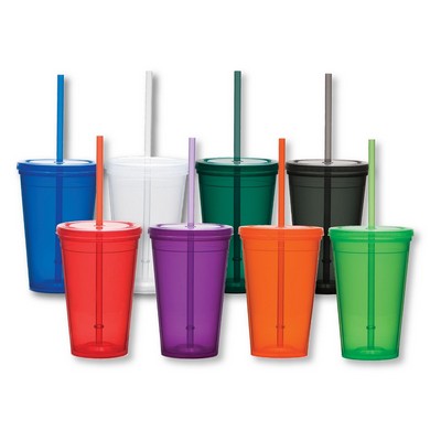 16 Oz. Double Wall Economy Tumbler w/Matching Straw