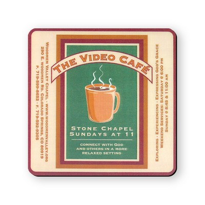 Coaster - 4" Square Full Color Hard Top Rubber Lined Coasters w/1/16" Thick Base