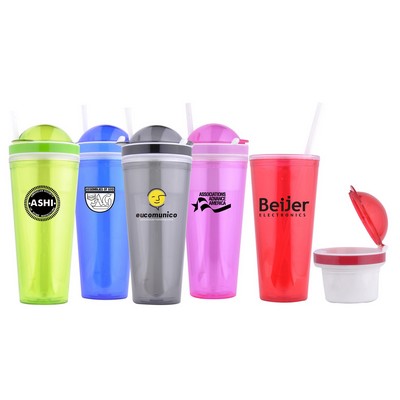 22 Oz. Double Wall Tumbler w/ Removable Snack Container