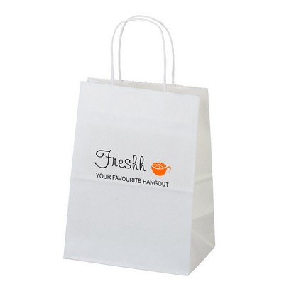 Recycled White Kraft Paper Shopping Bag 2C1S (5.9"x3.2"x8.3")