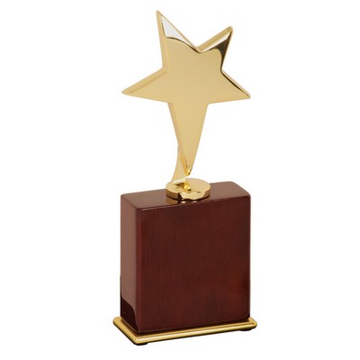 7-1/2" Gold Plated Meal Star Award In Rosewood Piano Finish Wood Holder