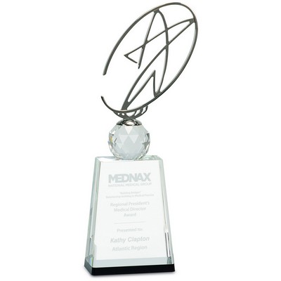 12" Clear/Black Crystal Award with Silver Metal Oval Star