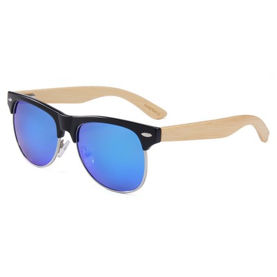 Bamboo Sunglasses - Ice-Blue Mirror Lenses - Black Frames