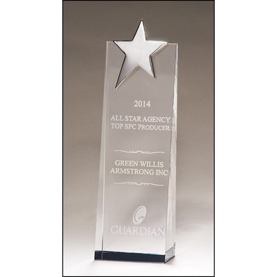 Crystal Trophy w/Silver Star & Prism-Effect Base (2.75"x 9")