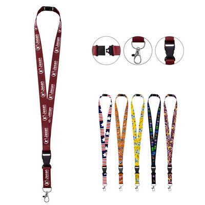 3/4'' Full Color Lanyard W/ Lobster Claw, Buckle And Breakaway