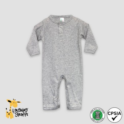 Baby Henley Jumpsuit Pajamas Heather Gray 65% Polyester 35% Cotton- Laughing Giraffe®