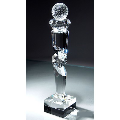 Crystal Golf Ball Award on Elaborate Multi-faceted Tower, 3-1/2"x 16"H