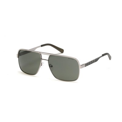 GUESS® Shiny Gunmetal Gray/Green Men's Sunglasses