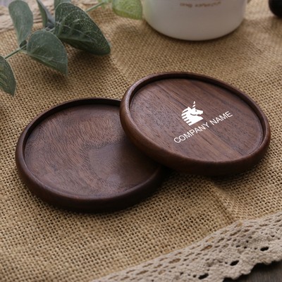 3.5 Inch Custom Round Black Walnut Wooden Cup Coaster