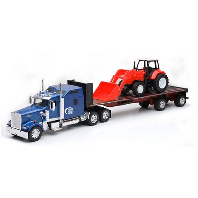 1:32 Scale Kenworth W900 Flatbed W/ Farm Tractor