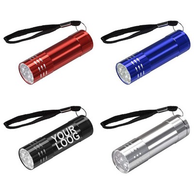 9 LED Mini Aluminum Flashlight with Lanyard for Camping