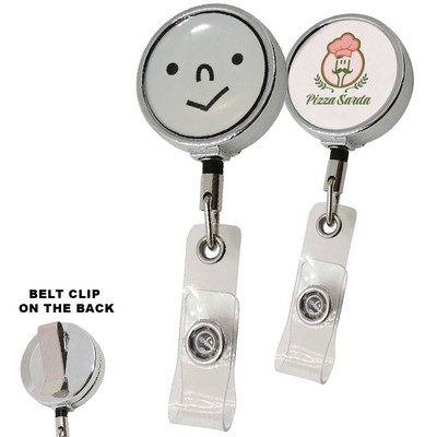 Zinc Alloy Big Logo Round Badge Reel Holder w/ Belt clip