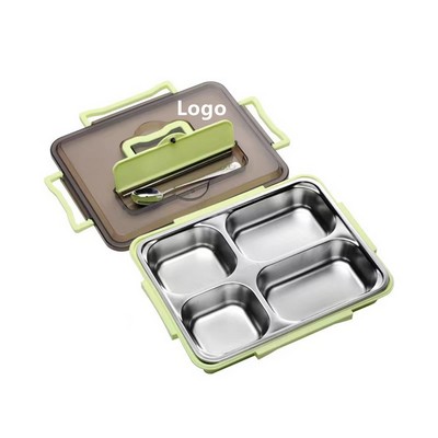 Bento Lunch Box for Adults Kids 4-Compartment with Fork Spoon Microwave Safe