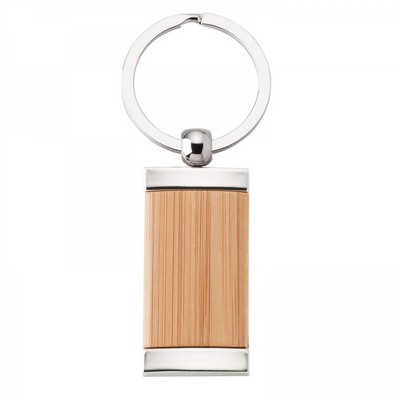 Metal Rectangle Bamboo Keychain