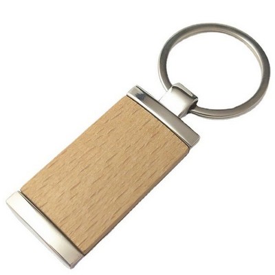 Rectangle Wood Keychain w/ Metal