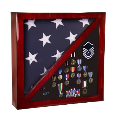 Rosewood Piano Finish Flag & Memorabilia Display Case