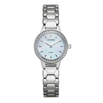 Citizen® Ladies' Quartz Silver-Tone Mesh Watch w/White MOP Dial