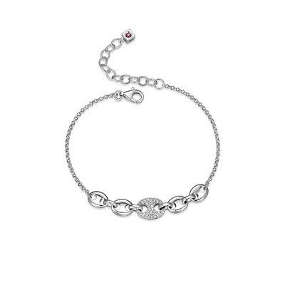 ELLE "Espion" Sterling Silver Marine Link with Pave Cubic Zirconia Bracelet - Silver