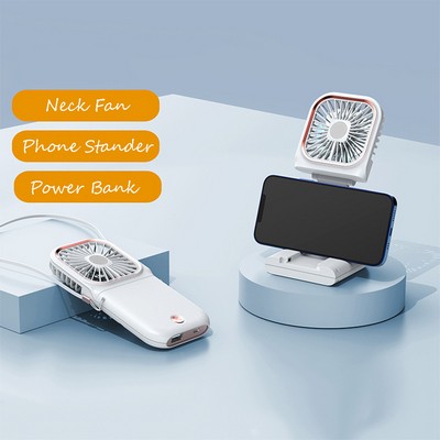 Portable Phone Stander Foldable USB Neck Fan/Power Bank