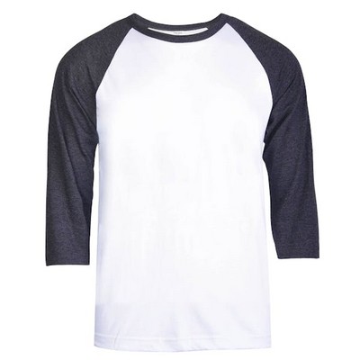 Men's 3/4 Sleeve Baseball T-Shirt - Large, Charcoal/White (Case of 20)