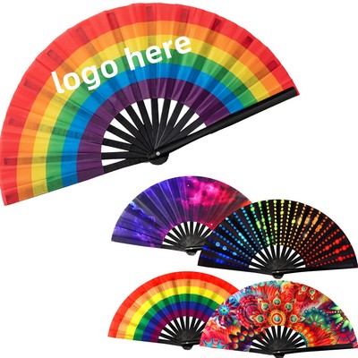 Large Rainbow Folding Hand Fan