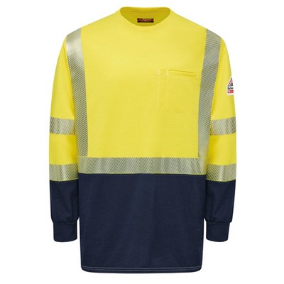 Bulwark™ Hi-Visibility Lightweight Colorblock Long Sleeve T-Shirt - Hi-Vis Yellow/Navy Blue