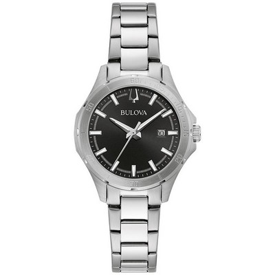 Bulova® Ladies Corporate Collection Silver Tone Watch w/Black Dial