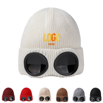 Wool Knitted Goggles Beanie Hat