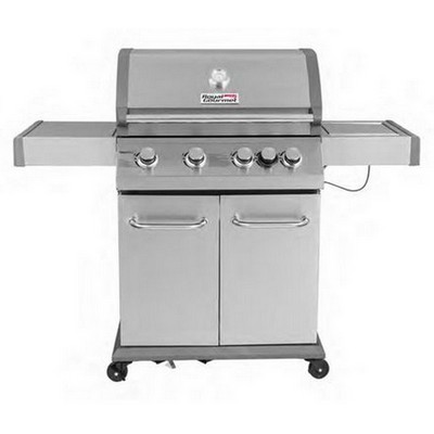 Keg Products Silver 4-Burner Gas Grill w/Piezo Ignition Side Burner