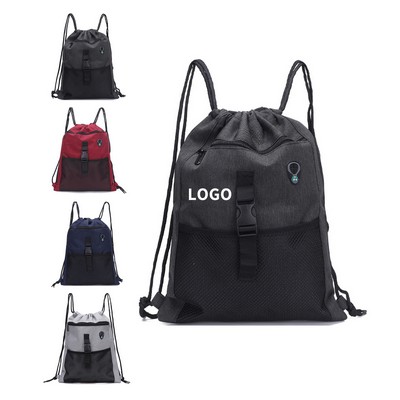 Oxford Nylon Drawstring Backpack with Headphone Jack