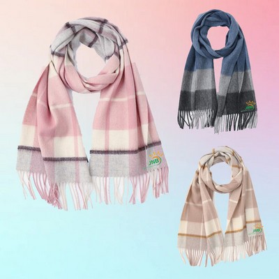 Woolen Plaid Pattern Tartan Winter Scarf with Tassels