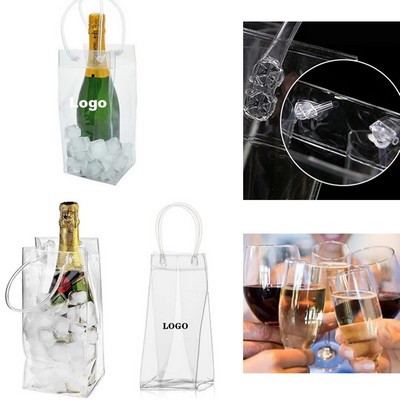 9 3/5"x4 1/2"x4 1/3" Clear PVC Collapsible Wine Cooler Pouch w/Handle (MOQ 100pcs)