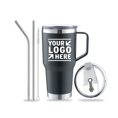 30oz Insulated Stainless Steel Tumbler with Metal Straw& Brush