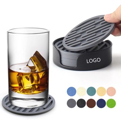 Set Of 6 Silicone Coasters For Drinks With Holder